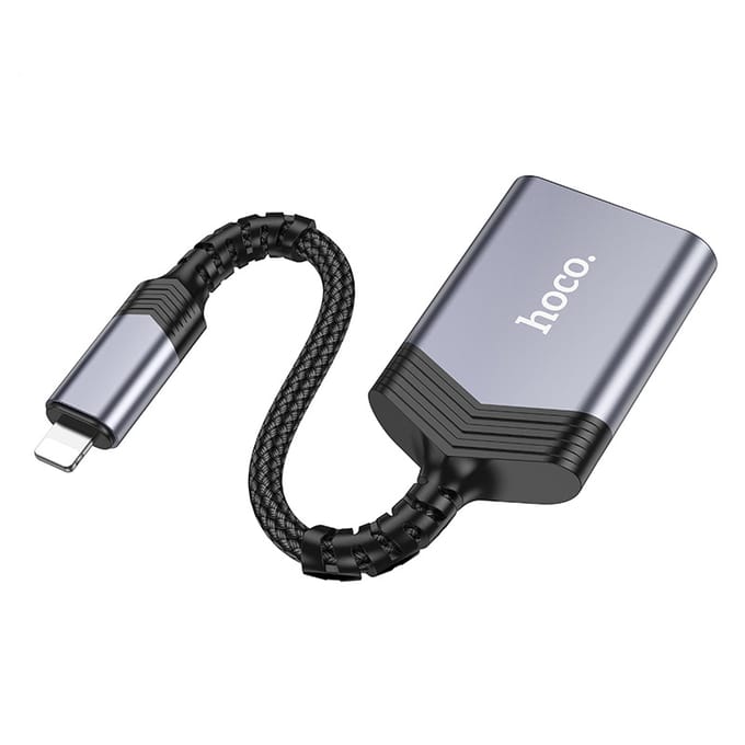 Hoco UA25 Geschikt voor Lightning (iP) Card Reader met SD/TF Kaartlezer Grijs
