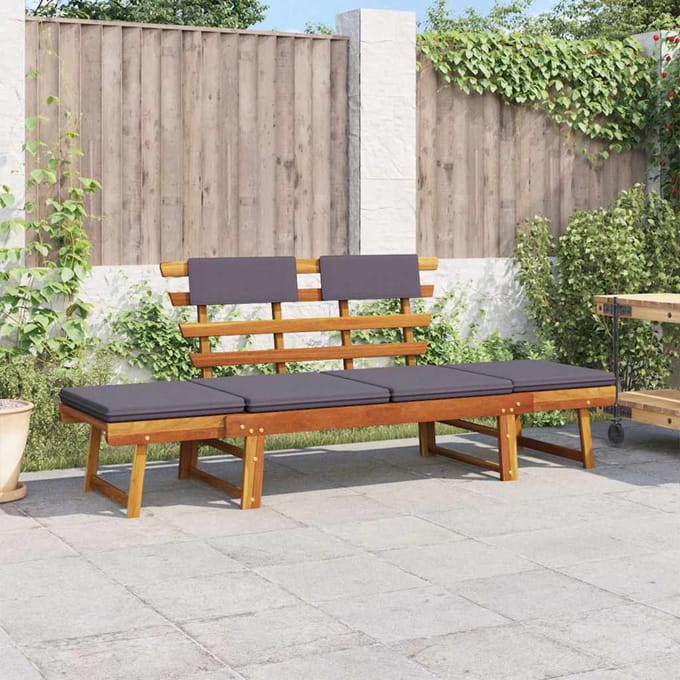 vidaXL - Ligbed - met - kussen - 2-in-1 - 190 - cm - massief - acaciahout
