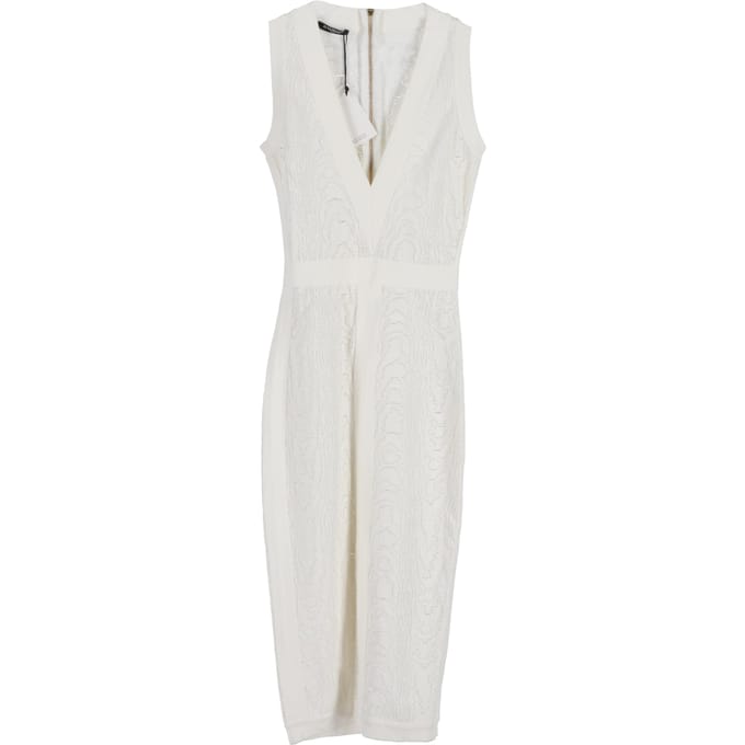 Balmain gebreide midi-jurk met diepe V-hals in witte viscose
