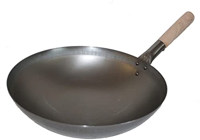 Wok pan 38 cm Ø voor gas en inductie, koolstofstaal