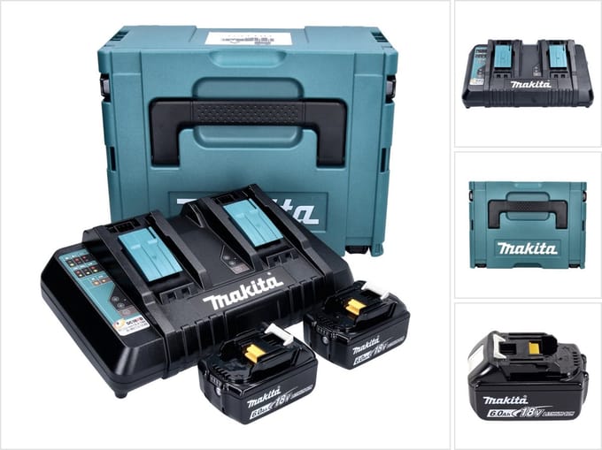 Makita Power Source Kit 18 V met 2x BL 1860 B accu 6,0 Ah ( 2x 197422-4 ) + DC 18 RD dubbele lader ( 196933-6 ) + Makpac