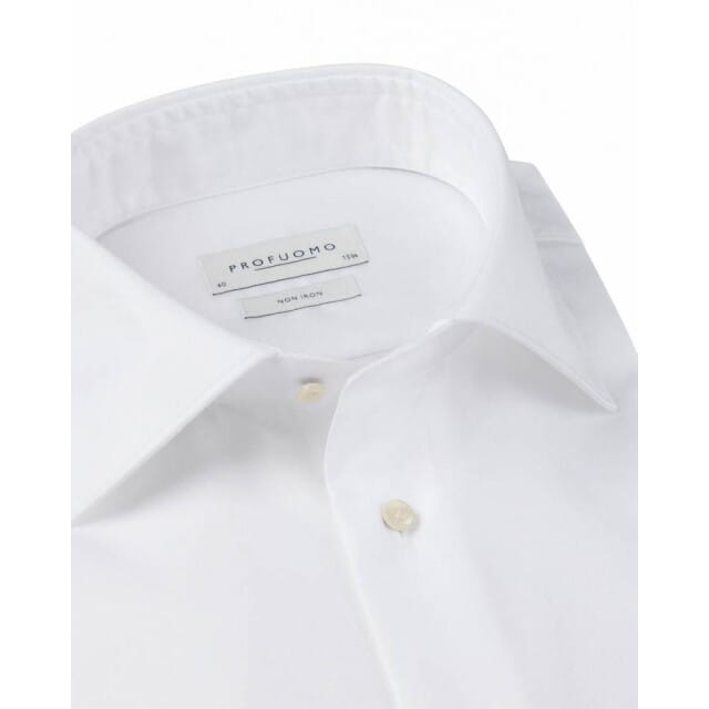 Profuomo slim fit heren overhemd - twill - wit - Strijkvrij - Boordmaat: 41
