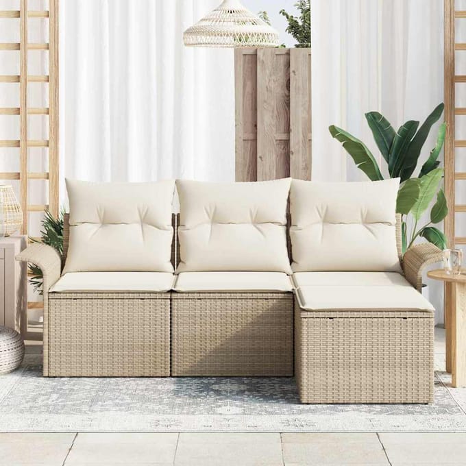 vidaXL - Bankstel - 4 - st - 4-Aantal - zitplaatsen - Beige - poly - rattan