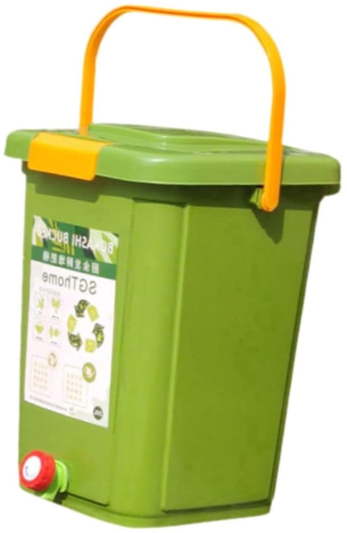 Compostbak Keuken - Afvalemmer Compost - Afval Scheiden - Met Waterafscheiding - 15 Liter - Zwart