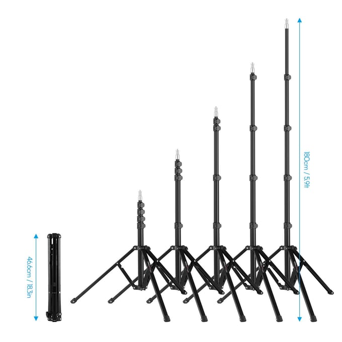 KINGJOY FL2019 Verstelbaar metalen statief voor lampen Draagvermogen van 8 kg/17,6 lbs Max. schroefdiameter van 1/4 inch zwart