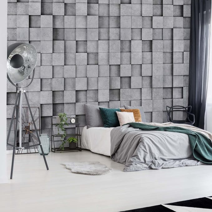 Fotobehang - Vlies Behang - 3D Betonnen Stenen - Kubussen - 416 x 290 cm