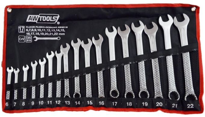 AWTOOLS ringsleutelset 17-delig - CrV-staal