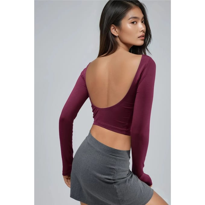 Slim Fit Cropped Blouse met Rugopening