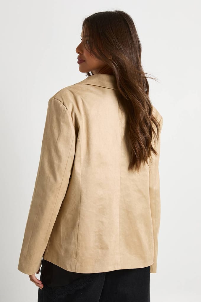 boohoo Dames Boxy oversized nepsuede blazer | Beige | Maat: 36