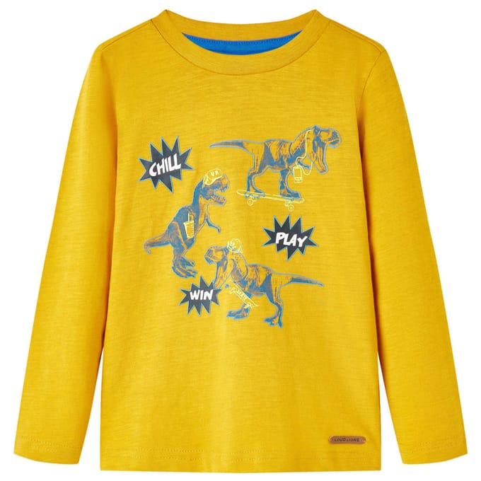 vidaXL - Kindershirt - met - lange - mouwen - 128 - okerkleurig