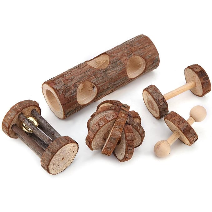 Kleine Hamster Houten Knaag Grappig Speelgoed Kooi Set van 5 Voor Klein Huisdier (Willekeurige kleur) brown