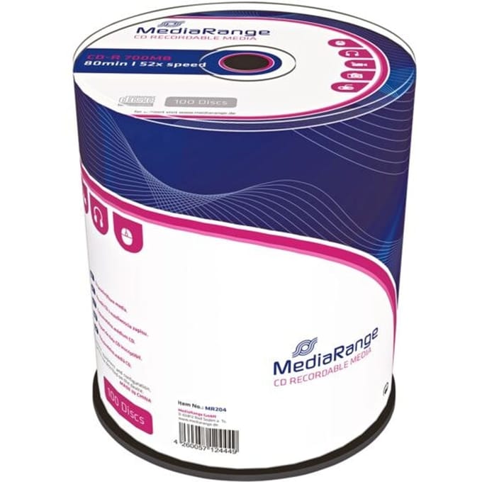 MediaRange CD-R, 700 MB, schrijfsnelheid 52x, spindel met 100 stuks