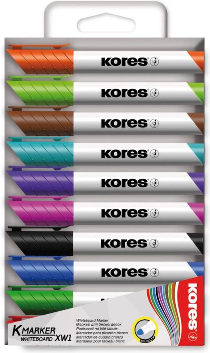 Whiteboard & Flipover markers Kores  XW2, beitelpunt 3-5mm etui 10 stuks