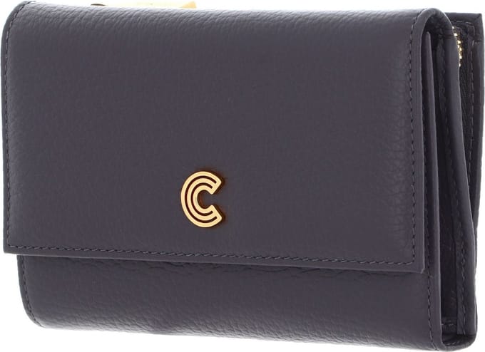 COCCINELLE Leren Portemonnee Myrine Wallet Grained Leather Ardesia Donkergrijs