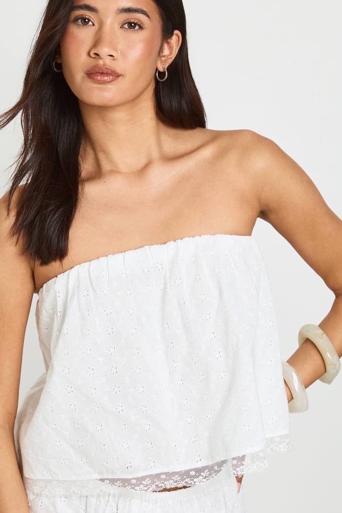boohoo Dames Bandeau Top En Short Coordinaten Set | Wit | Maat: 42