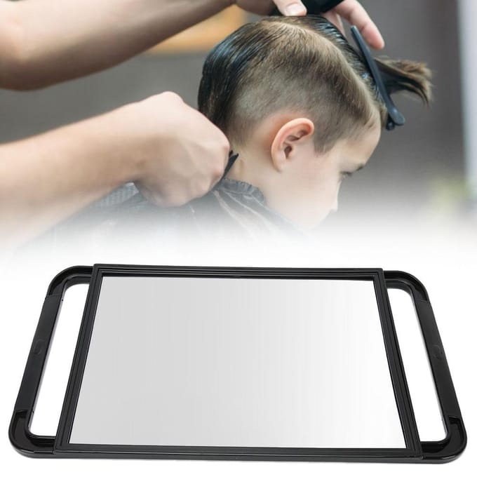Miroir à Double Poignée Grand Rectangle Maquillage Barbier Cheveux Portatif Miroir de Dos Salon Coiffure white