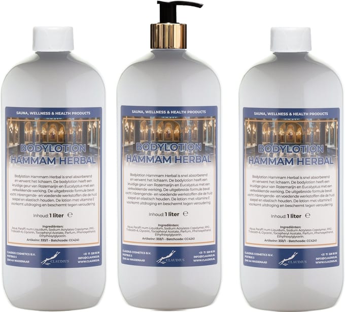 Bodylotion Hammam Herbal 1 Liter - met gouden pomp - set van 3 stuks