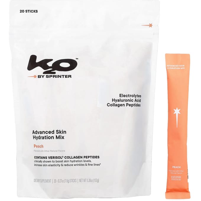 k2o by Sprinter, Geavanceerde Huid Hydratatie Mix, Perzik, Pak van 20 Sticks, Elk 7,6g