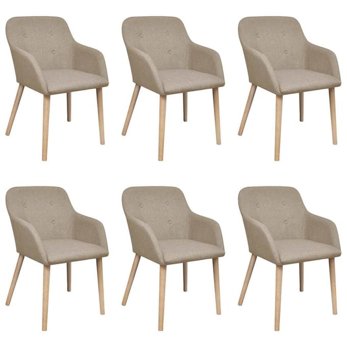 vidaXL - Eetkamerstoelen - 6 - st - stof - en - massief - eikenhout - beige