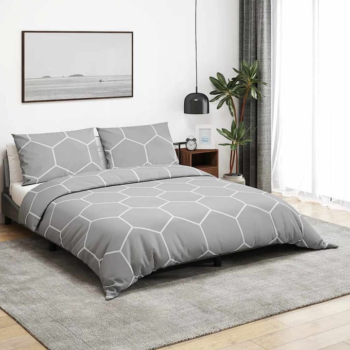 vidaXL Dekbedovertrekset 200x220 cm katoen grijs en wit