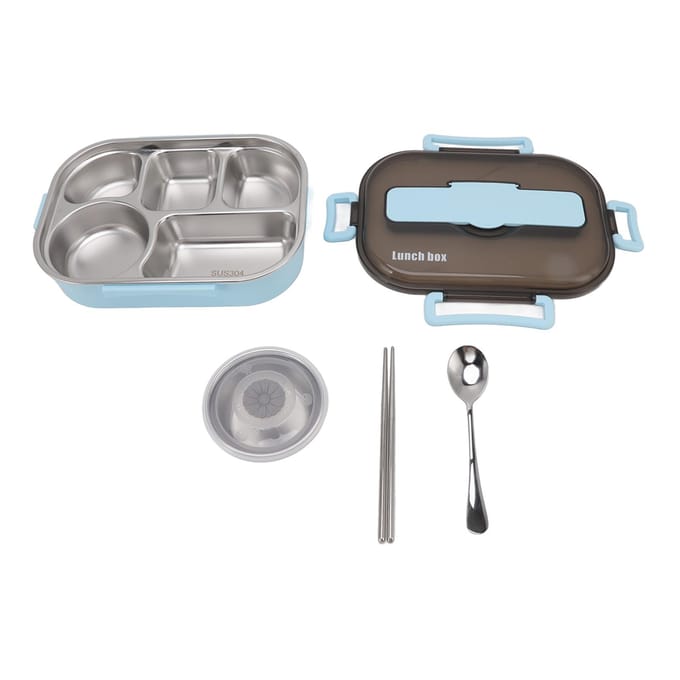 Lunchbox RVS Thermische Lunchbox met Soepkom Eetstokjes Lepel voor Volwassenen Kinderen Blue gray