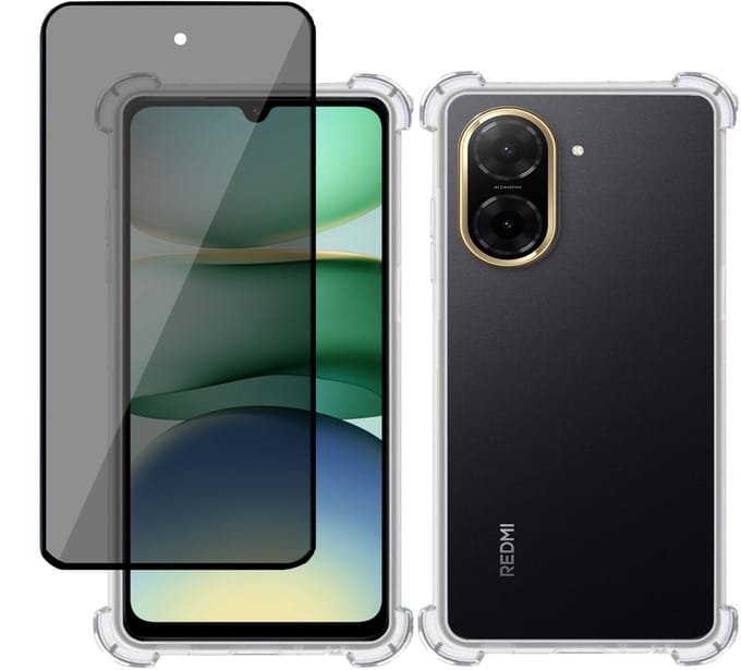 TechNow Hoesje + Privé Screenprotector geschikt voor Xiaomi Redmi A5 4G Hoesje Screenprotector - Privacy Tempered Glass - Case Transparant
