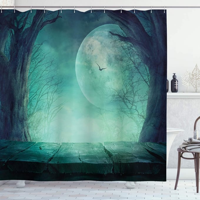 ABAKUHAUS teal douchegordijn – Spooky Woud – 175x200 cm – Polyester