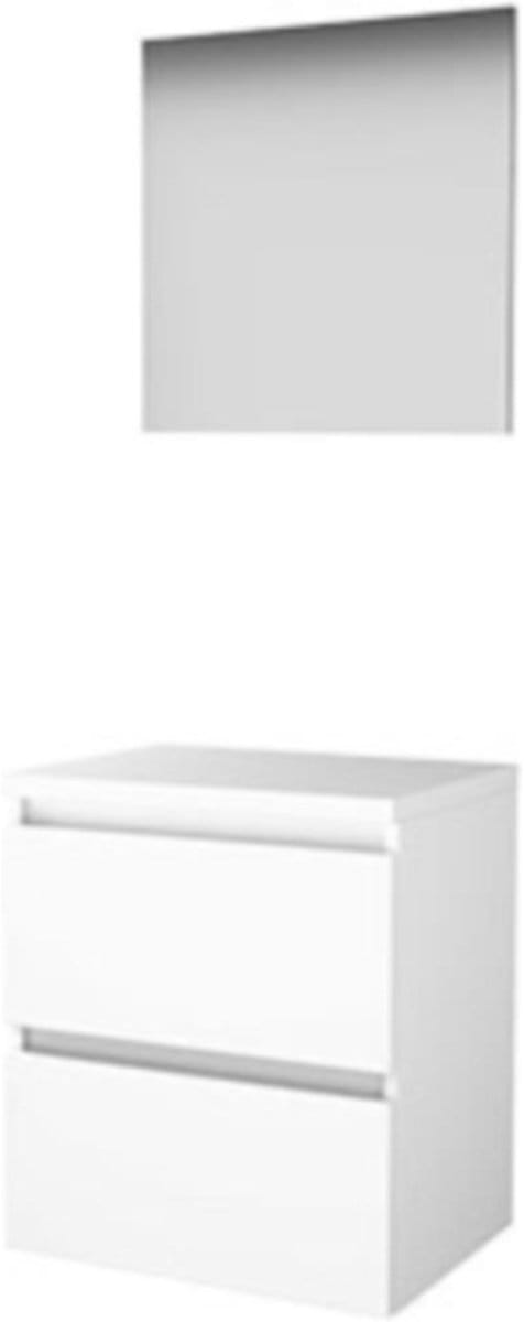 Basic-Line Basic 46 Badkamermeubelset - 60 x 46 cm - Greeploos - 2 Lades - Wastafelblad - Spiegel - Ice White