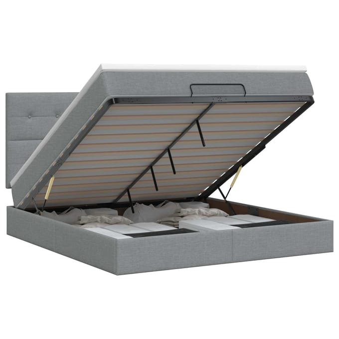 vidaXL - Ottoman - bed - met - matras - Lichtgrijs - 180 - x - 200 - cm - Stof