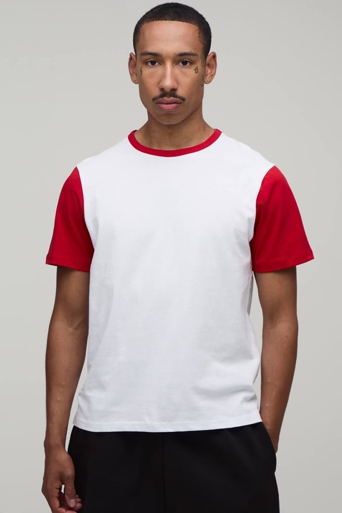 Regular Fit Colour Block Ringer T-shirt | Red | Size XS