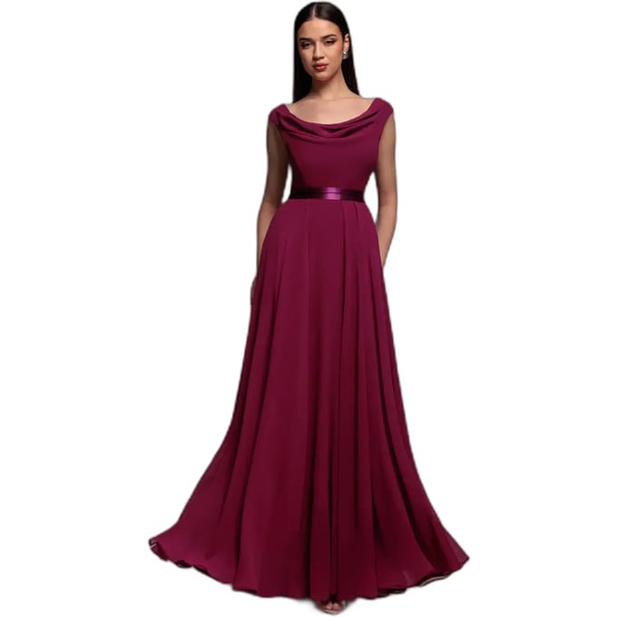 Maxi jurk met schelpnneck in chiffon vrouw Goddiva