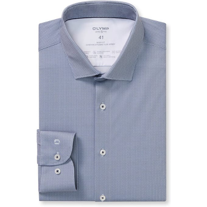 OLYMP Level Five 24/Seven Overhemd, Body Fit, Modern Kent, Marineblauw