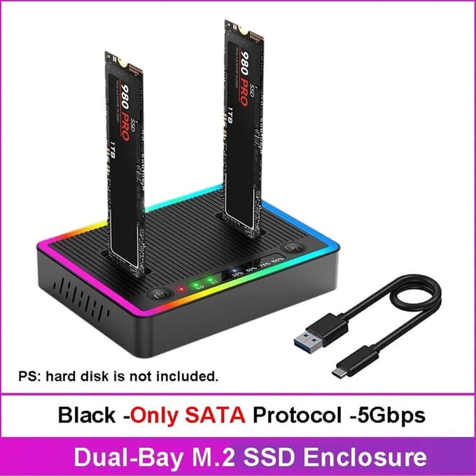 M.2 NVMe/SATA Dubbele Bay Harde Schijf Docking Station Offline Kloon Harde Schijf M.2 SSD Duplicator USB3.2 GEN2 SSD Adapter Behuizing NGFF Protocol black