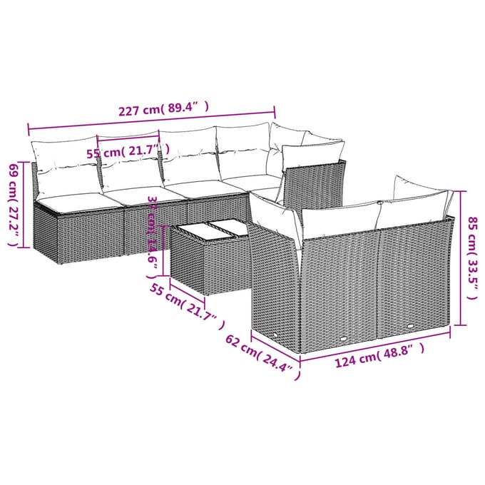 vidaXL - 8-delige - Loungeset - met - kussens - poly - rattan - zwart