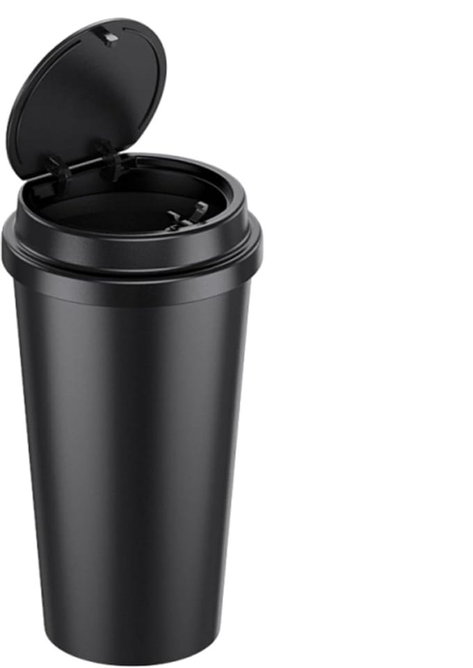 Auto Prullenbak - Afvalbak Bekerhouder - Auto Opbergen - Lekdicht Deksel - 18 cm Hoog - Zwart