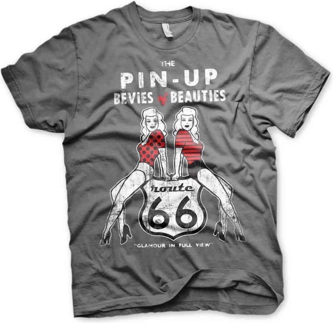 Route 66 Heren Tshirt -S- Pin-Ups Grijs