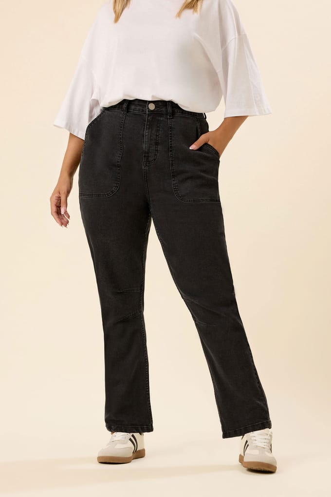 Yours Washed Black Slim Barrel Jeans Size 46