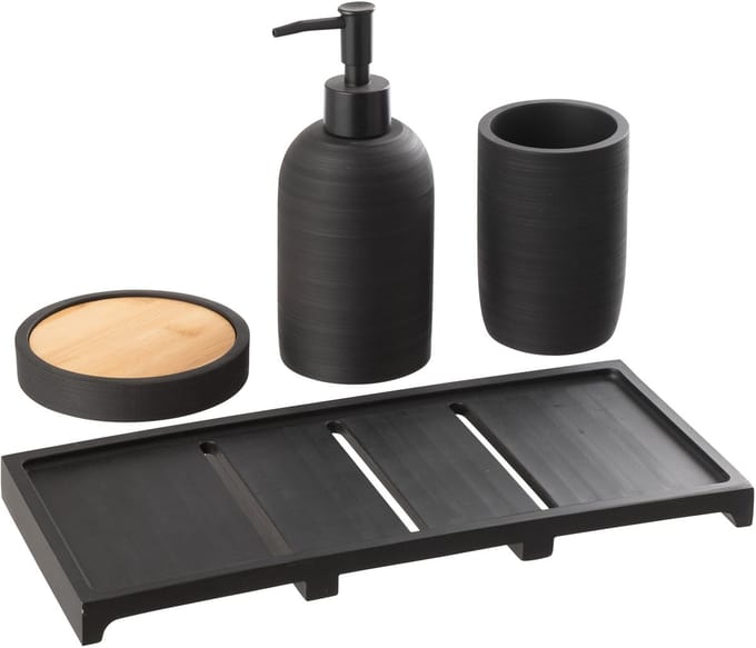J-Line zeepdispenser On Tray - polyresin - zwart/naturel