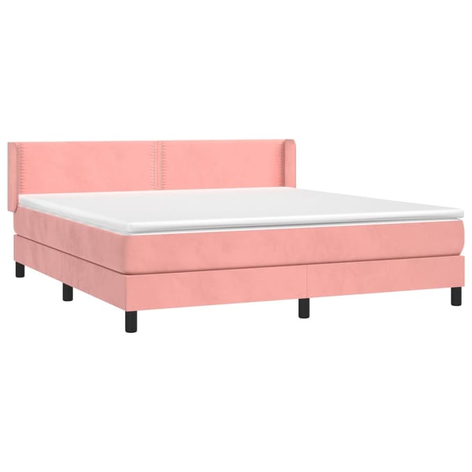 vidaXL - Boxspring - met - matras - fluweel - roze - 160x200 - cm