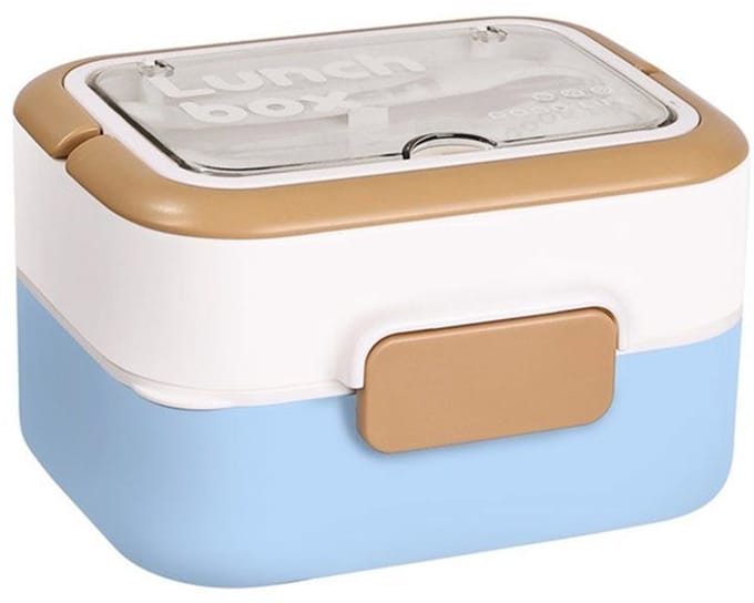 LISM-Roestvrijstalen lunchbox, stapelbaar en draagbaar, inclusief bestek.