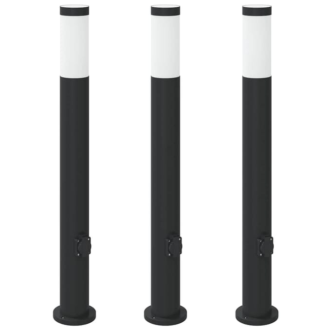 vidaXL Bolderverlichting met stopcontact 3 stuks 80 cm roestvrij staal IP44