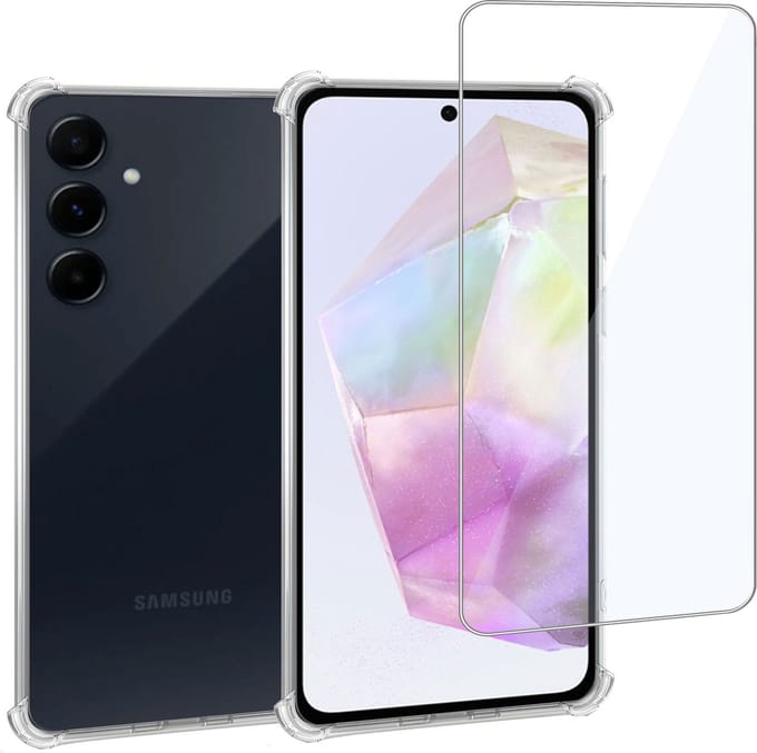 Geschikt voor Samsung Galaxy A35 - Hoesje + Screenprotector – Gehard Glas Cover + Shock Proof Case - Transparant