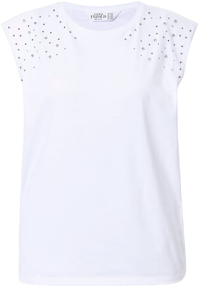 Studio Untold - Dames - Top oversize shape schouders met glittersteentjes - Off-white - Maat 42+