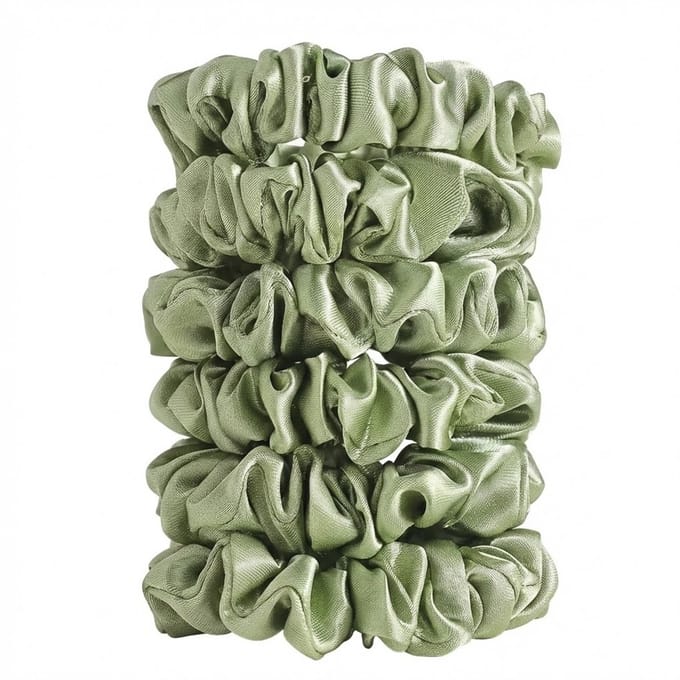 Set satijn scrunchies in groen – 6 stuks elastische haar accessoires van glanzend satijn – groene scrunchie set voor dames – zachte brede haar elastiekjes
