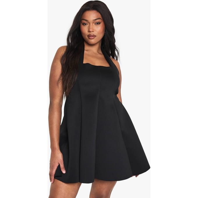boohoo Dames Plus gestructureerde panelen skaterjurk | Black | Maat: 24