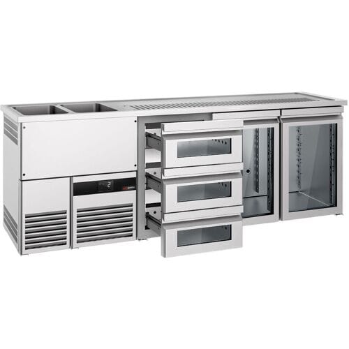 GGM Gastro Bierkoeling PREMIUM - 2500x700mm - 2 glazen deuren & 3 laden zilver