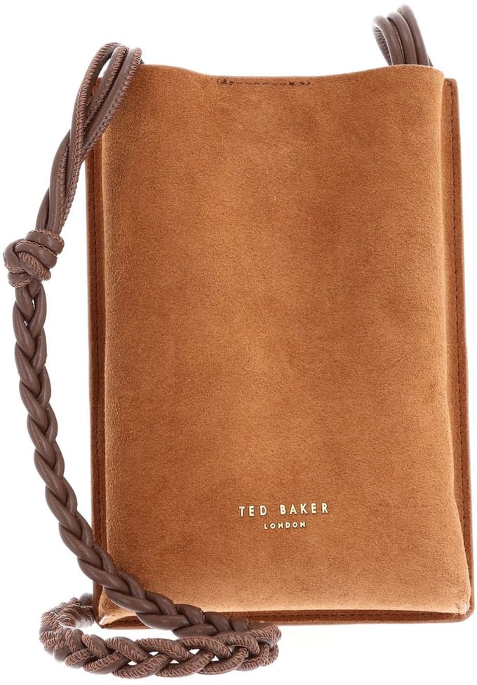 Ted Baker Leren schoudertas Senya Weave Strap Suede Mini Crossbody Pouch Tan Lichtbruin