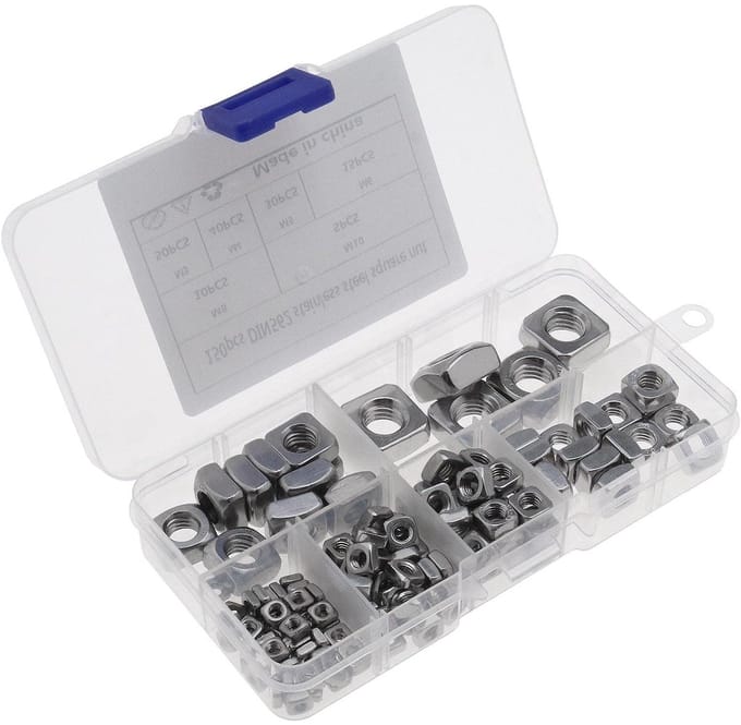 Allecto - 562 Vierkante Moeren - 150 Stuks Assortiment - Roestvrij