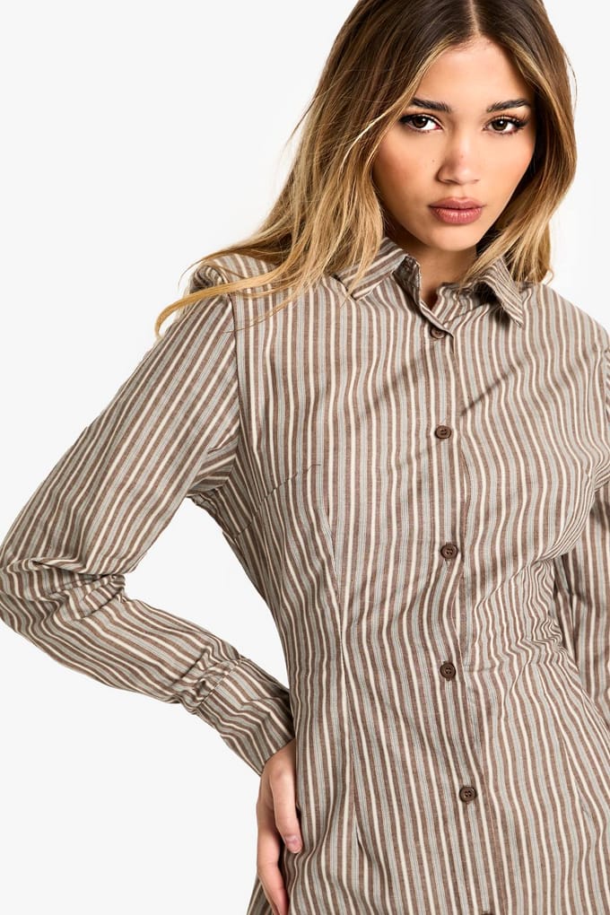 boohoo Dames Getailleerde Shirtjurk met Ingesneden Taille | Chocolate | Maat: 16