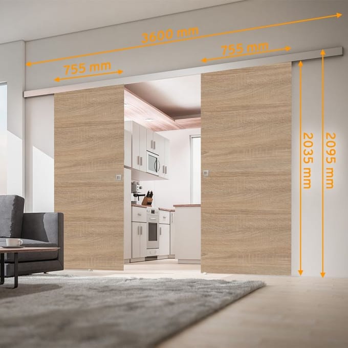 Schulte complete dubbele schuifdeur - 151x203 - eiken decor - rond handgrep-dubbele softclose